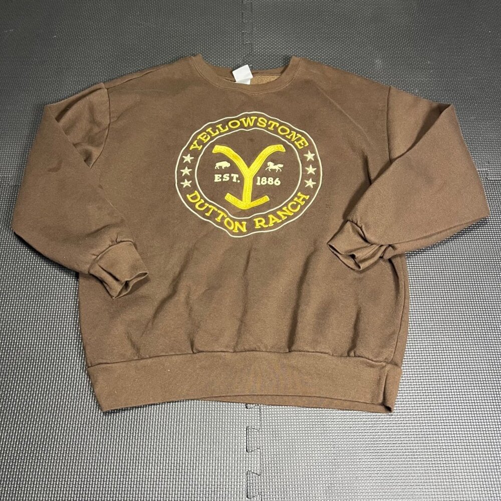 Yellowstone Dutton Ranch Brown Crewneck Sweatshirt Large 55% Cotton 45% Polyeste